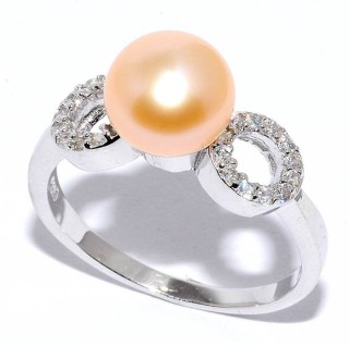 Кольцо серебряное с жемчугом и фианитами «Крылья Pearl Grace» Myjewels (арт.0928)