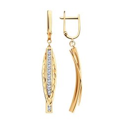 Серьги длинные из золота с алмазной гранью с фианитами (Арт.024374)