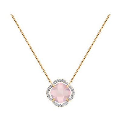 Колье золотое 585 с кварцем и фианитами «Нежный клевер» Соколов (арт.770476)