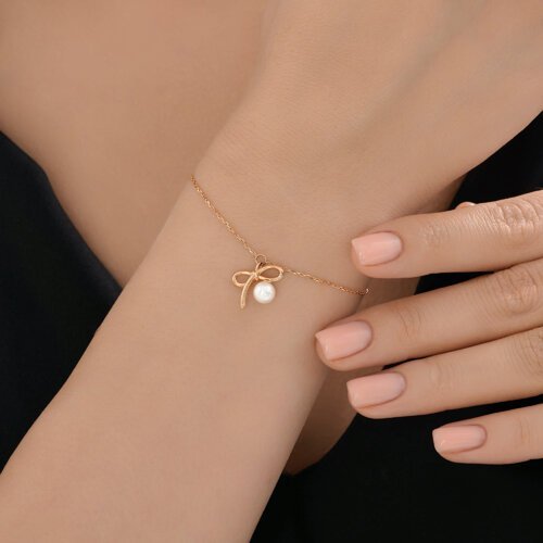 Браслет золотой пробы 585 с жемчугом (Арт.795064)