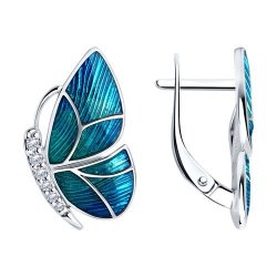 Серьги из серебра с фианитами и эмалью (Арт.94025997)