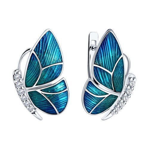 Серьги из серебра с фианитами и эмалью (Арт.94025997)