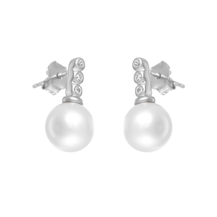 Серьги из серебра с жемчугом и куб. цирконием (Арт.hl-e01527-x-w-ps-x-w)