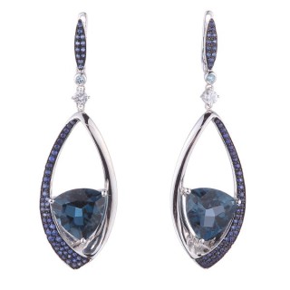 Серьги белое золото с сапфирами и топазами «Лондонская лазурь» MyJewels (арт.AASE3383)