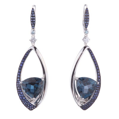 Серьги белое золото с сапфирами и топазами «Лондонская лазурь» MyJewels (арт.AASE3383)