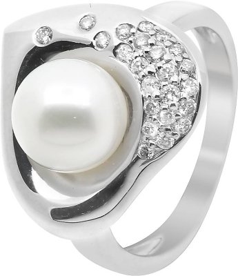 Кольцо из белого золота с бриллиантом и жемчугом (Арт.sd030gnb3)