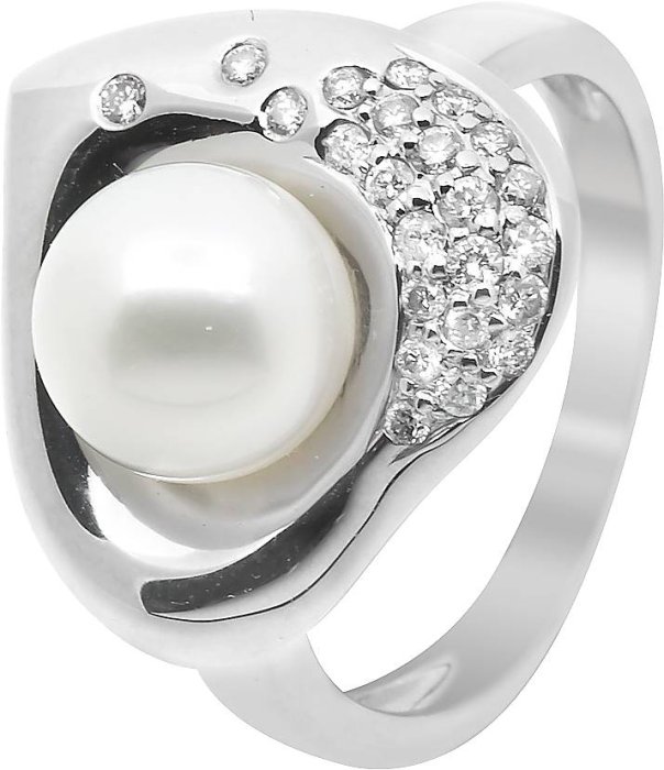 Кольцо из белого золота с бриллиантом и жемчугом (Арт.sd030gnb3)