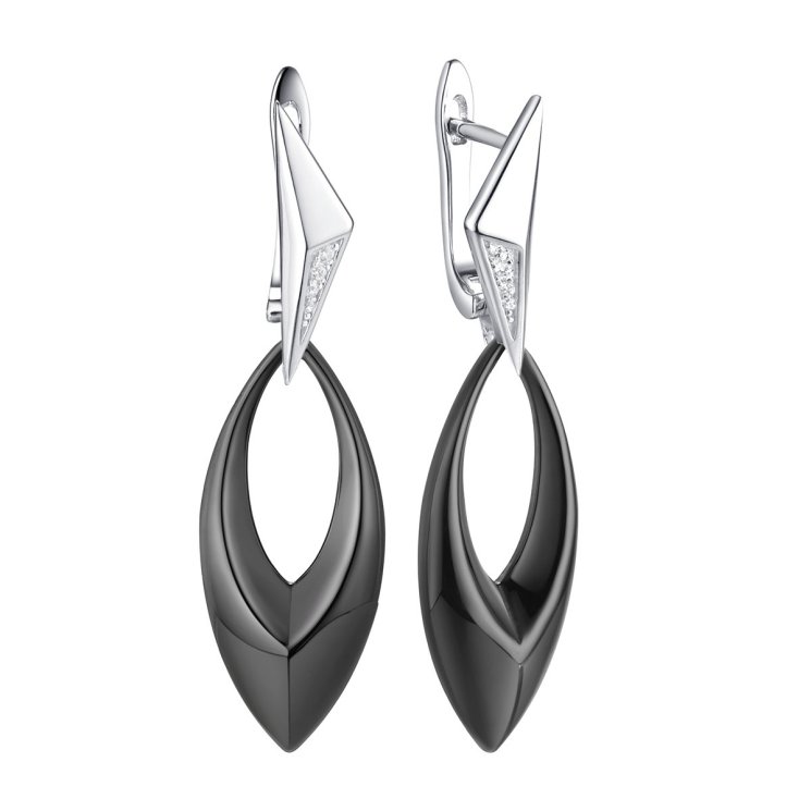 Серьги из серебра с керамикой и фианитом (Арт.tc-e01083-b-w-x-x-w)