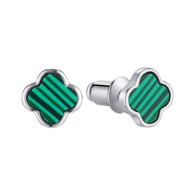 Серьги серебряные с малахитом «Lucky Clover» Fresh Jewelry (арт.TC-E02155-X-W-Mal-X-X)