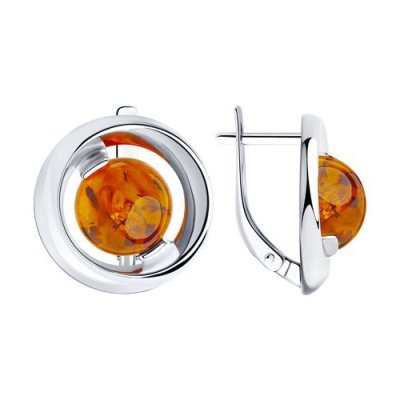 Серьги серебряные с янтарём «Солнечная Орбита» SOKOLOV (арт.83020066)