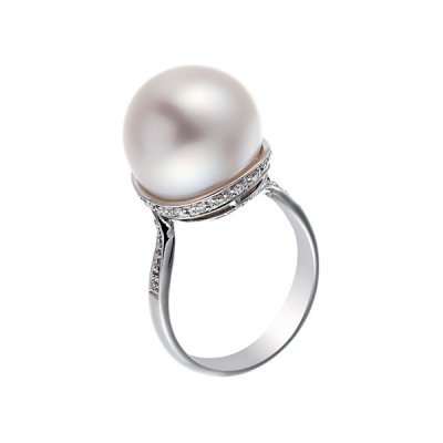 Кольцо из белого золота с бриллиантом и жемчугом (Арт.eupr-19009a_wp_wg)