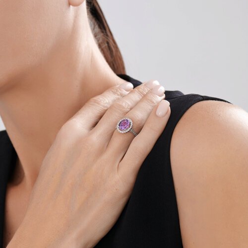 Кольцо из серебра с аметистом и фианитами (Арт.94-310-02647-2)