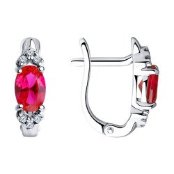 Серьги из серебра с корундами рубиновыми (синт.) и фианитами (Арт.84020015)