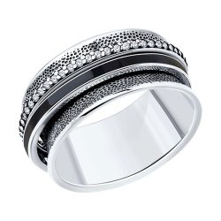 Кольцо из серебра с фианитами и эмалью (Арт.95010215)