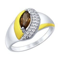 Кольцо из золочёного серебра с раухтопазом и фианитами (Арт.92011451)