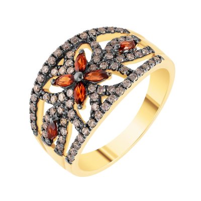 Кольцо из золота с бриллиантом и гранатом (Арт.mr82185-br-rgt-yg_dn_grb_yg)