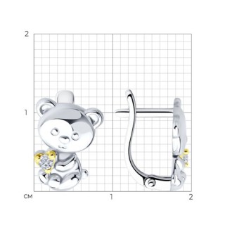 Серьги из серебра с фианитом «Медвежонок-сердцеед» Соколов (арт.94027004)