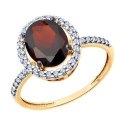 Кольцо из золочёного серебра с гранатом и фианитами (Арт.93-310-01999-3)