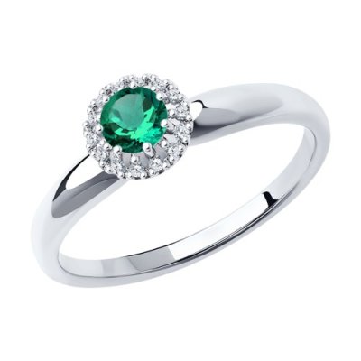 Кольцо из белого золота с бриллиантами и изумрудом (Арт.3010587-3)