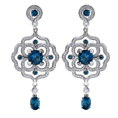 Серьги из белого золота с бриллиантами и топазами «Garden Bloom» Estet (арт.01С677987-4)