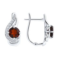 Серьги из серебра с гранатами и фианитами (Арт.94-320-00555-2)