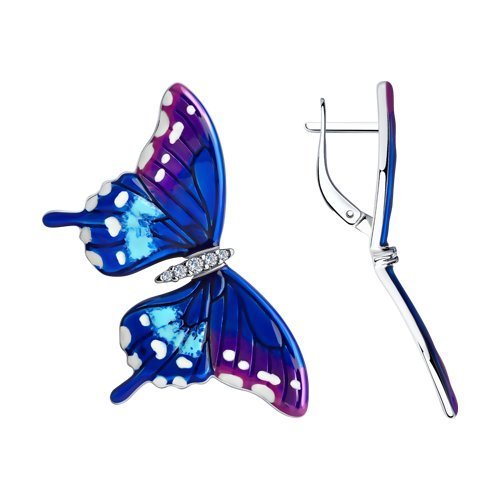 Серьги из серебра с эмалью и фианитами (Арт.94024266)