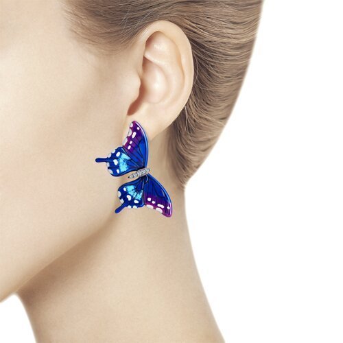 Серьги из серебра с эмалью и фианитами (Арт.94024266)