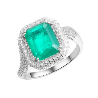 Кольцо серебряное с ситаллом и фианитами «Asher Emerald Glow» Fresh Jewelry (арт.CZ-R04276-X-W-EG-X-W)