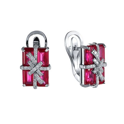Серьги из белого золота с бриллиантом и рубином (Арт.2-959-35013_sr_rus_wg)