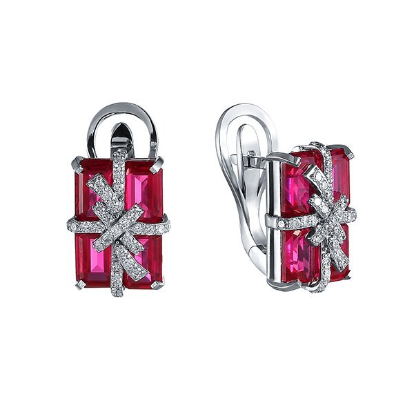 Серьги из белого золота с бриллиантом и рубином (Арт.2-959-35013_sr_rus_wg)