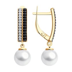 Серьги из золочёного серебра с миксом камней (Арт.93-321-02623-1)