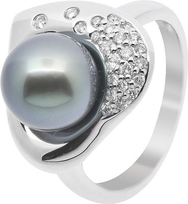 Кольцо из белого золота с бриллиантом и жемчугом (Арт.sd031gnib)