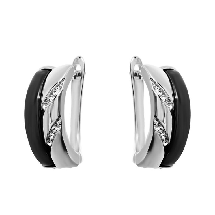 Серьги из серебра с керамикой и куб. цирконием (Арт.tc-e00661-b-w-x-x-w)