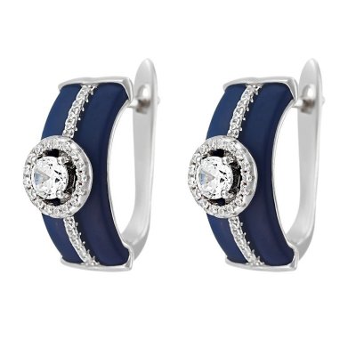 Серьги из серебра с керамикой и куб. цирконием (Арт.tm-e00617-vl-w-x-x-w)