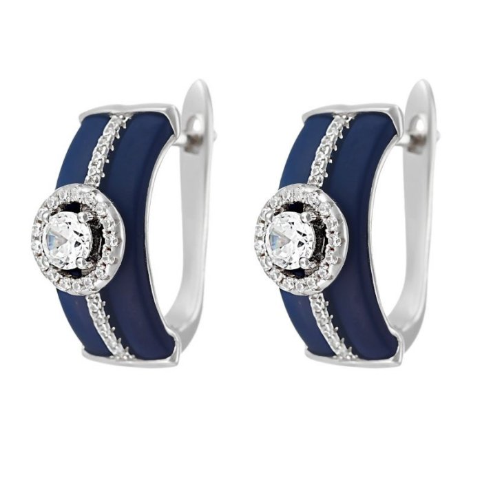 Серьги из серебра с керамикой и куб. цирконием (Арт.tm-e00617-vl-w-x-x-w)