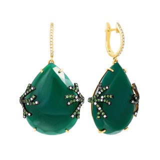 Серьги золото с зеленым агатом и бриллиантами «Изумрудная Орхидея» MY JEWELS (арт.HF04227EE-YGAG_TV_ZAG_YG)