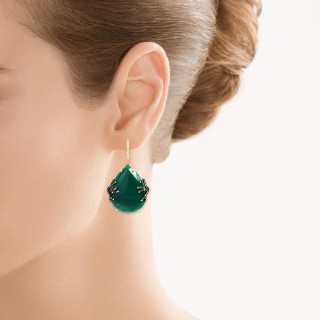 Серьги золото с зеленым агатом и бриллиантами «Изумрудная Орхидея» MY JEWELS (арт.HF04227EE-YGAG_TV_ZAG_YG)