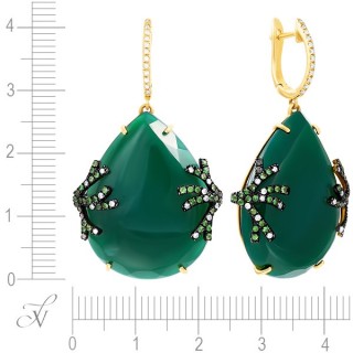 Серьги золото с зеленым агатом и бриллиантами «Изумрудная Орхидея» MY JEWELS (арт.HF04227EE-YGAG_TV_ZAG_YG)