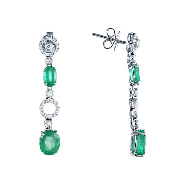 Серьги из белого золота с бриллиантом и изумрудом (Арт.kb2021e-w_e_em_wg)