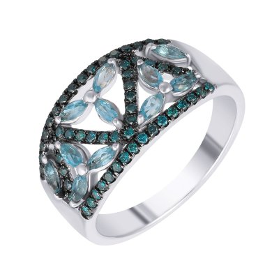 Кольцо из белого золота с бриллиантом и топазом (Арт.mr82189-bl-swbt_ko_dl_bt_wg)
