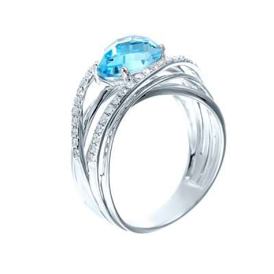 Кольцо из белого золота с бриллиантом и топазом (Арт.q818bla4wt_ko_bt_wg)