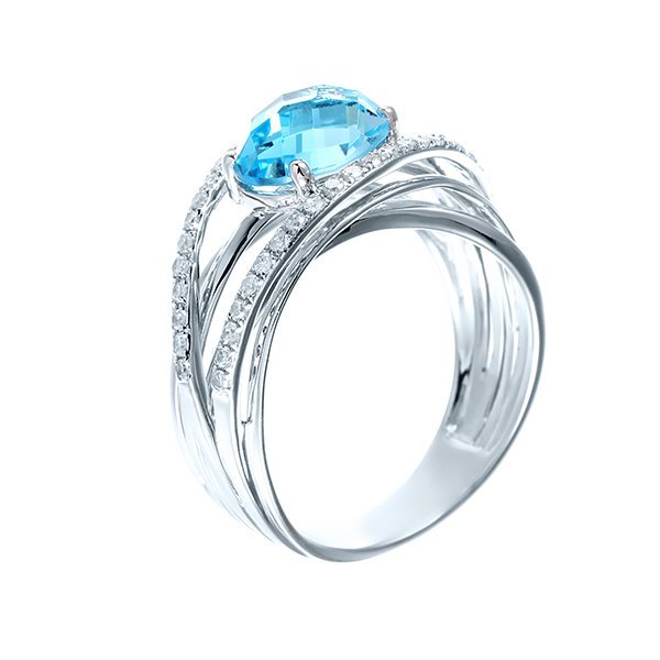 Кольцо из белого золота с бриллиантом и топазом (Арт.q818bla4wt_ko_bt_wg)
