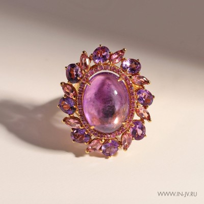 Кольцо золотое с аметистом, сапфирами и турмалинами «Pink Aurora» JVG (арт.R01312K_KO_PS_AM_TU_PINK)