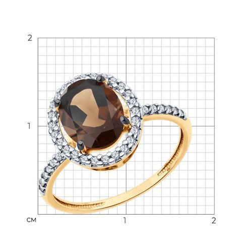 Кольцо из золочёного серебра с раухтопазом и фианитами (Арт.93-310-01999-4)