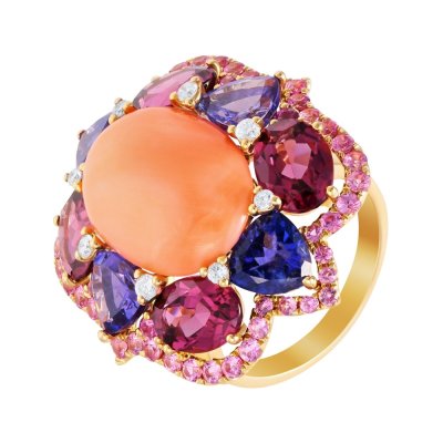 Кольцо из золота с бриллиантом и кораллом (Арт.rg-33542_ps_cor_rh_ta_yg)