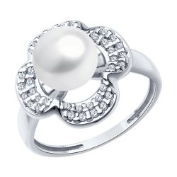 Кольцо из серебра с жемчугом и фианитами (Арт.94-310-01923-1)