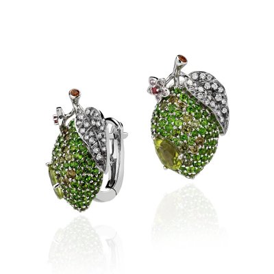 Серьги из белого золота 585 с бриллиантами, сапфирами, турмалинами и хризолитами «Symphony of Colors» (арт. 01С6213480-7)