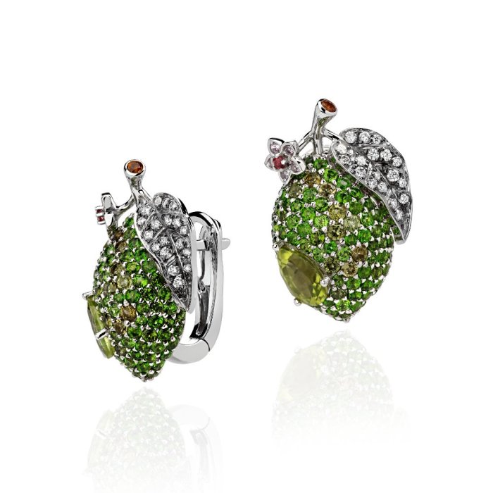 Серьги из белого золота 585 с бриллиантами, сапфирами, турмалинами и хризолитами «Symphony of Colors» (арт. 01С6213480-7)