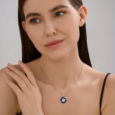 Колье из серебра с фианитом и эмалью «Солнечная Вселенная» Соколов (арт.94071107)