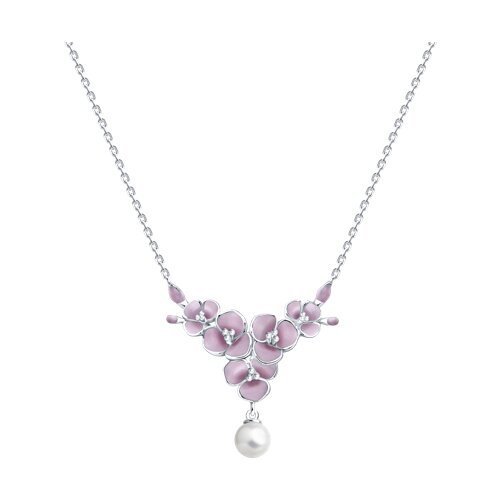 Колье из серебра с синтетическим жемчугом и эмалью (Арт.94071320)